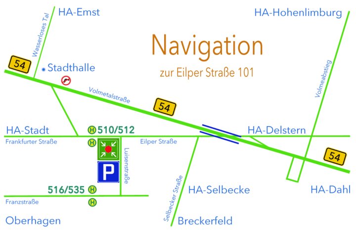 Karte mit Anfahrt zur Zahnarztpraxis Volme101 in Hagen